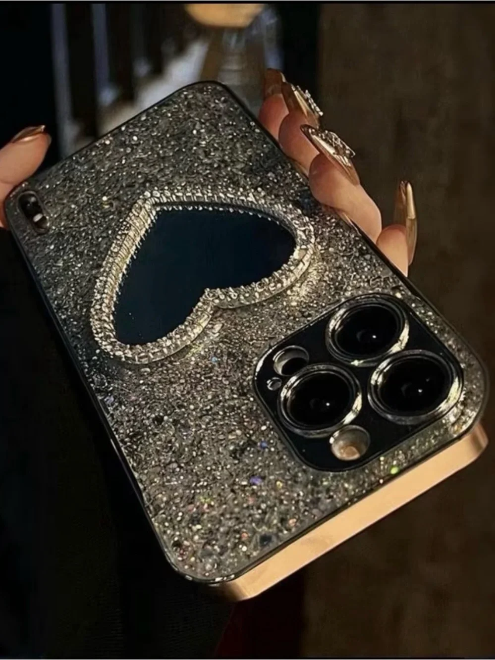 Sparkle Heart Mirror Glitter Phone Case - Silver iPhone 17 pro max